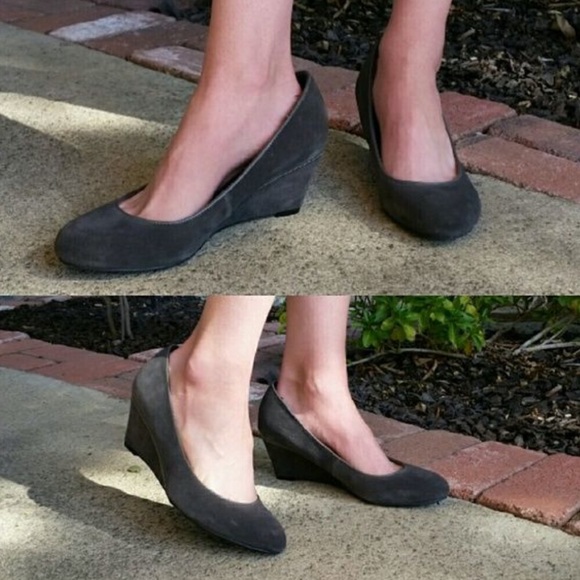 Gray Suede Round Toe Wedge Heels - Picture 6 of 6